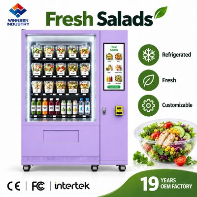 গুণমান Winnsen Automatic Salad Vending Machine with Transparent Glass Display LED Shelves কারখানা
